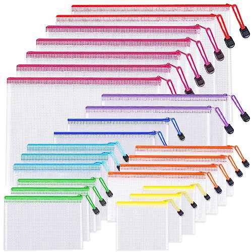 24pcs Mesh Zipper Pouch Bags - 8 Sizes Plastic Zipper Pouches for Organization, Mesh Bags with Zipper, Waterproof Clear Travel Pouches, UMETDO File Bag with Zipper for Office Supplies