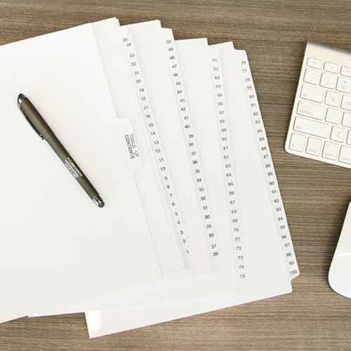 Blue Summit 1-100 Numbered Dividers for 3 Ring Binder, Exhibit Tabs Style Side for Legal Work, Numbered Tabs, 101 Number Dividers