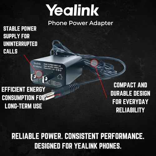 Yealink Power Adapter 5 Volt 1.2 Amp, Yealink Compatible Phones - T53, T53W, T26P, T27, T28P, T34W, T41P, T42G, T43U, T20P, T22P, MP50, Global Teck Microfiber
