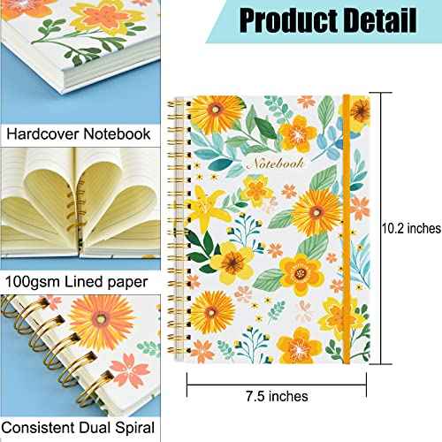 Coopay 8 Pack B5 Spiral Notebook Journal for Women, College Ruled Composition Notebooks Hardcover Spiral Journal, Cute Blooming Floral, Office School Business Supplies, 10.2" x 7.5", 160 Page