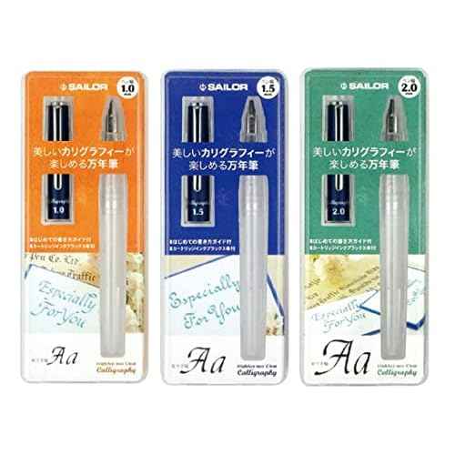 Sailor Fountain Pen HighAce neo Clear Calligraphy Nib Width 1.0mm, 1.5mm, 2.0mm, Included 3 Types Set Included Cartridge Ink Black With Kanji LOVE Sticker