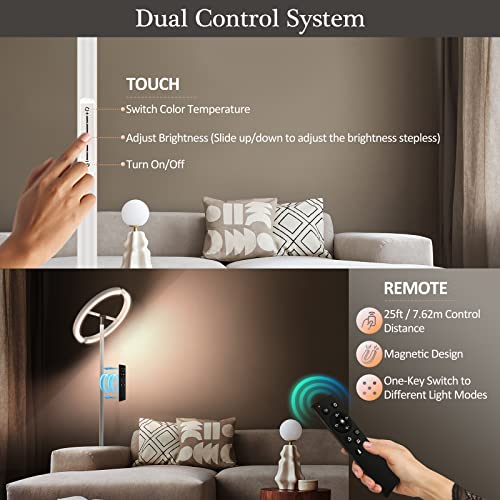 FIMEI Split Floor Lamp, Bright Modern LED Standing Lamp, Stepless Dimming and 4 Color Temperature, Eye-Protection Reading Standing Light for Living Room Bedroom Office, Touch&Remote Control, White