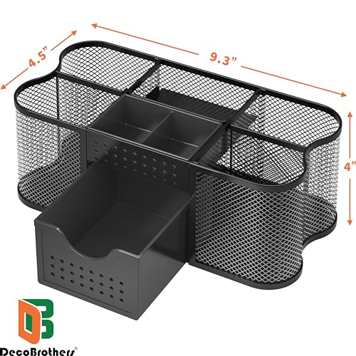 Deco Brothers Black Desk Organizer with Pen Holder and Drawer - Office Caddy