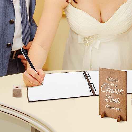 Wooden Wedding Guest Book with Pen and Holder Table Reception Sign Wooden Guestbook Registry Album 50 Pages for Decorative for Wedding Anniversary Birthday Engagement Supplies(Fresh)