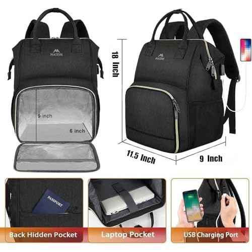 MATEIN Lunch Backpack for Men Women, 17 Inch Large Insulated Cooler Backpack with USB Charging Port, Water Resistant Lunch Box Back Pack Travel Laptop for Men Teacher Work Picnic College Nurse, Black