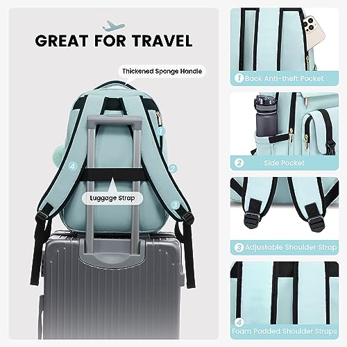 LOVEVOOK School Backpack for Teen Girls, Student Backpack Purse for 14-16 Teenage, Cute Kid Bookbag, Back to School Backpacks Fit 15.6 Inch Laptop, Large College Travel Bag, Mint Green