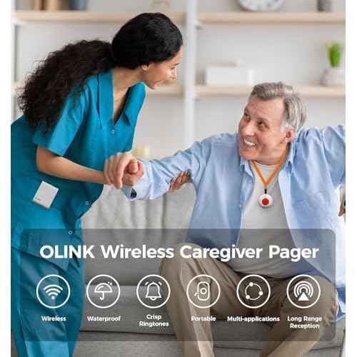Caregiver Pager Wireless Call Button Elderly Emergency Alert System 600+ Feet for Home/Elderly/Patient/Disabled(2 Portable Receiver+2 Waterproof Transmitter)
