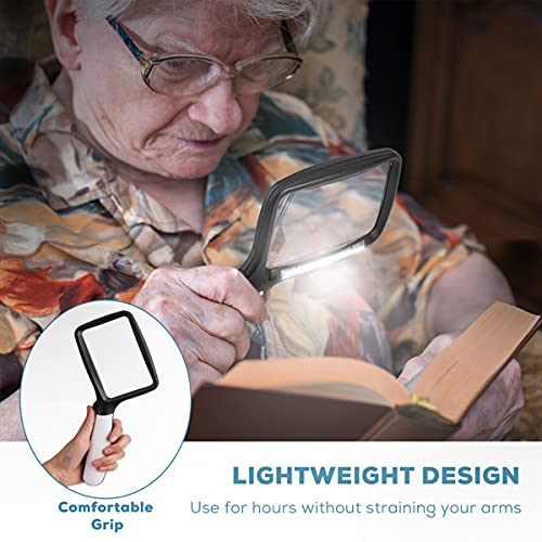 Tobegiga Black Handheld LED Lighted Reading Magnifier 5X Rectangle for Seniors