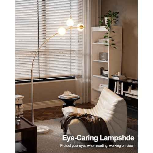 Lightdot Modern Globe Floor Lamp for Living Room, Contemporary White Arc Floor Lamp with 3 Shatterproof Shade, Bulbs Included, 3000K Warmwhite Tall Lamp for Reading