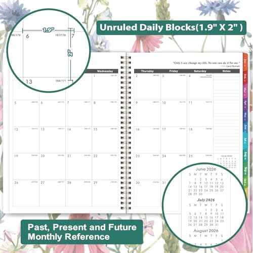 2026-2028 Monthly Planner- 3 Year Planner 2026-2028, Jan. 2026 - Dec. 2028, 3 Year Calendar 2026-2027-2028 monthly planner, 9" x 11", 36 Month Calendar with Colourful Tabs + Back Pocket - Flowers