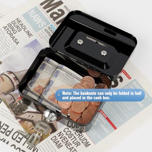 Crinwaki Mini Cash Box with Lock & Slot - Black 4.5" x 3.4" x 2.4"