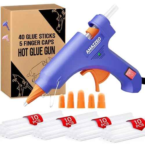 Hot Glue Gun and Sticks Set - Fast Heating Hot Glue Gun Kit with 40 Glue-Sticks and 5 Finger Caps, 1.5m Cord, Mini Glue-Gun-Kit for Kids DIY School Craft Projects and Quick Repairs 20W