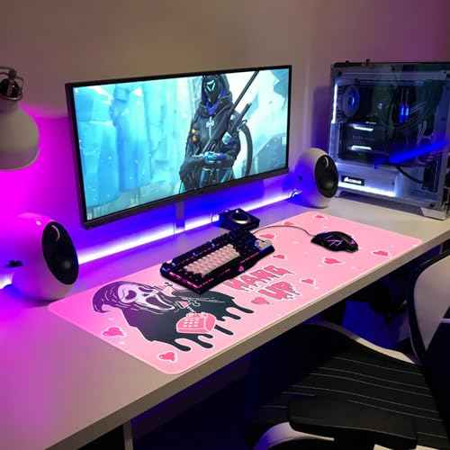 Large Gaming Mouse Pad 31.5 x 11.8in Desk Mat for Office Mousepad Anti-Skid Rubber Base Soft Comfortable and Durable Desk Pad (Pink)
