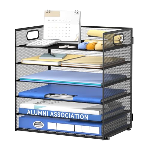 DALTACK Black 6-Tier Desktop File Organizer with Handle - Adjustable Paper Tray