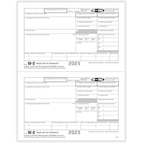 W2 Tax Forms 4 Part 2025, 50 Employees Kit of Laser Forms with 6 W3s, and 50 Self-Seal Envelopes IRS-Compatible, Great for QuickBooks and Accounting Software, All W2 Lazer Forms in Value Pack,