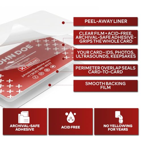 XFasten Self-Sealing Laminating Pouches for Business Cards Pack of 25 - 9.5 Mil Durable Protectors