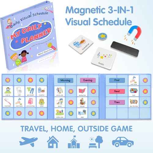 Magnetic Visual Schedule for Kids, Morning & Bedtime Routine Chart for toddlers, Magnetic Chore Chart, Customizable Daily Planner with 171 magnets ADHD, Autism Learning Material Gift for Kids