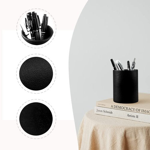 Fosinz Pen Pencil Holder Cup Container PU Leather Desk Organizer Stand Decor Brush Scissor Holder Decoration Office Desk Home School