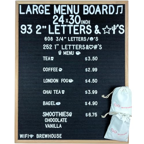 Winsharp Oak Frame Large Felt Letter Board 24x30 Inch with White Letters for Business & Decor - Changeable Signage