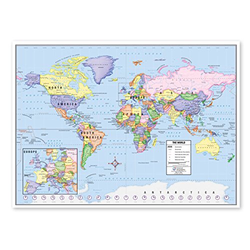 US and World Map Laminated Desk Chart 13x18 for Education & Home Use