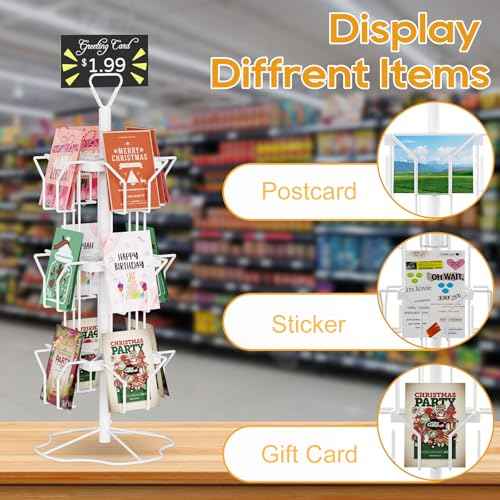 ORLESS Greeting Card Rack Display Stand, 3 Tier Rotating Card Holder Display Retail, 12 Pocket Metal Postcard Holder Display Stand, Greeting Card Holder for Postcards, Brochures, Stickers, Showcase(White)