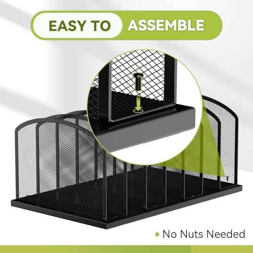 Desk File Organizer 7 Sections Upright Mesh File Sorter Organizer for Desk, Office Organization File Holder for Home, Office & Classroom (Black, 1Pack)