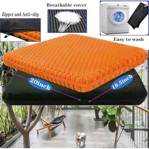 Plus Size Gel Seat Cushion for Long Sitting, Extra Large and Thick, Seat Cushion for Back, Sciatica, Hip, Tailbone Pain Relief , Used for the Office, Wheelchair, Car, Truck, Recliner, Stadium.(Orange)