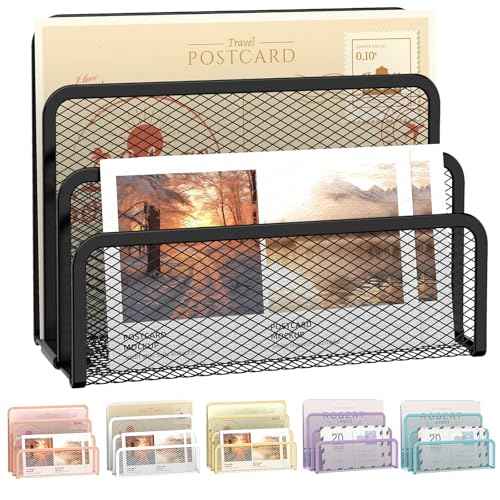 SUPEASY Mail Organizer for Desk, Mesh Metal Mail Holder Countertop with 3-Slot, Letter Sorter File Holder, Office Envelope Organizer for Mails (Black)