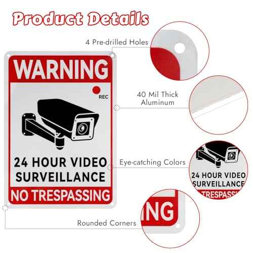 2 Pack Video Surveillance Sign, 10" x7" Camera Signs for Property, Waterproof No Trespassing Security Camera Sign, UV Printed, Reflective Warning Signs Outdoor for Driveway, Business, Home