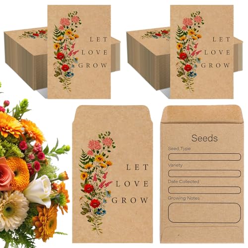 Wedding Seed Packets 100 Pcs Vintage Wildflower Favor Envelopes Self-Adhesive