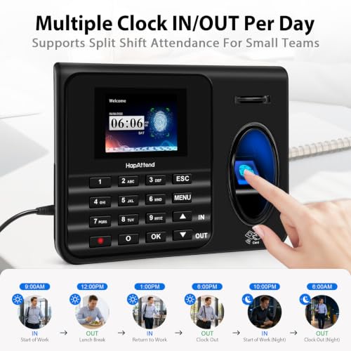 HapAttend Standalone Employee Time Clock for Small Business, No WiFi