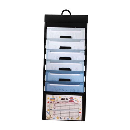 KiBcsLic Wall Mounted File Organizer Document Holder, 6 Pocket,Waterproof Accordion File Organizer Expandable File Folder for Meeting, Blue