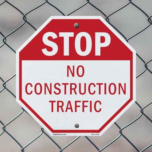 Stop No Construction Traffic (2 Pack) 18 inch X 18 inch Octagon Plastic Sign Weather Resistant, UV Protected for Workplace, Private Property, and Construction Site, Made in the USA