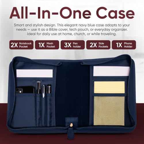 Bible Case, Vibrant & Inspiring Bible Cover, with Romans 8:31 Bookmark, Blue Bible Cover Case for Women or Men, Elegant Bible Bag, Durable Leather Book Cover