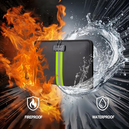 5200¢µ Fireproof Waterproof Document Bag with Lock and Zipper,Safe Fireproof Waterproof Money Bag,Suitable for Cash, Mobile Phones, Keys, Credit Cards (Black, M)