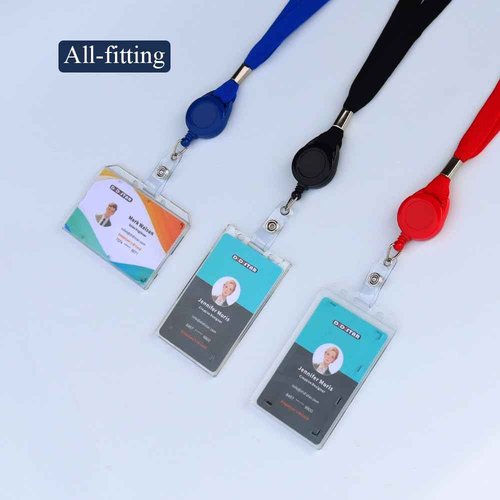 Bulk 50 Pack Hard Plastic Badge Holder-Vertical Heavy Duty ID Card Holder-Rigid Case Single I'd Protector with Easy Access Thumb Slot & Chain Holes for Clips,Lanyards & Reels-Frosted Clear by DiDiSTAR