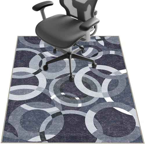 Chair Mat for Hardwood Floor,48"*36" Under Desk Mat for Rolling Computer Chair &Low Pile Carpet Floor,Anti-Slip Floor Protector for Home Office Blue Circle