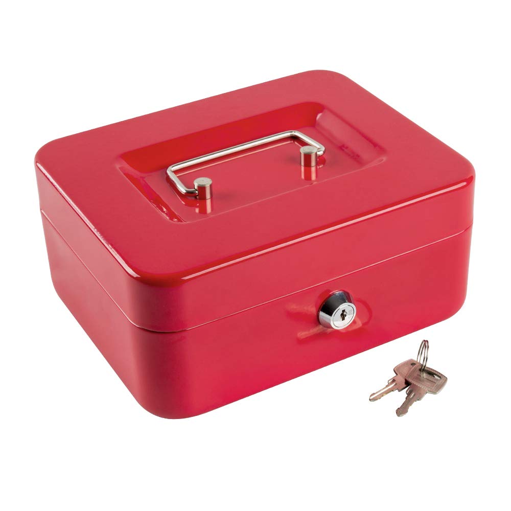 Kyodoled Cash Box with Money Tray,Small Fire Resistant Safe Lock Box with Key,Cash Drawer,5.91"x 4.72"x 3.15" Red Small