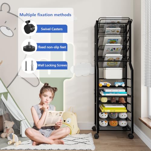 Simple Trending 12-Tier Mobile File Cart with Lock - Black
