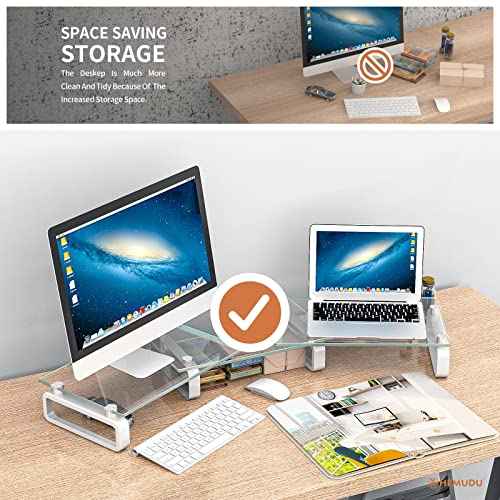 Hemudu Dual Monitor Stand, Computer Monitor Stand, Desktop Organizer, Monitor Stand Riser for PC, Computer, Laptop Clear HD02T-301