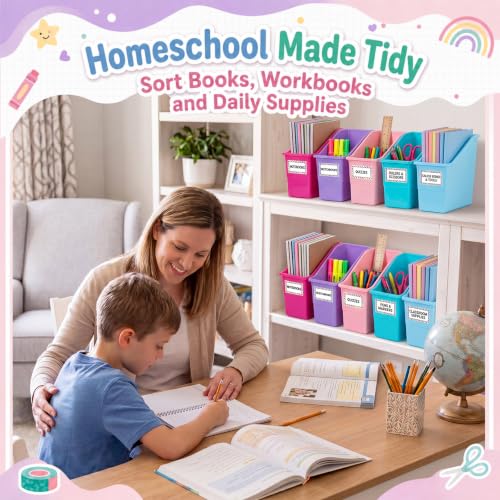 Blosssound Classroom Book Bins Set of 6 - Purple Pastel Storage Organization