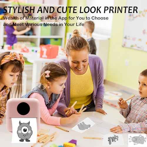 MXiiXM Mini Sticker Printer, Portable Pocket Smart Inkless Thermal Printer with 13 Roll Papers, Bluetooth Mini Printer for Notes, Photos, Stickers, Labels, Receipts (Pink)