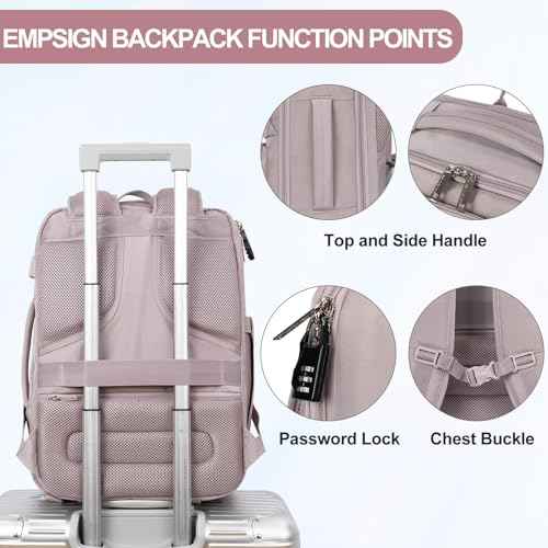 EMPSIGN Carry on Travel Backpack for Women & Men, 17 inch Large TSA Friendly Laptop Backpack with USB Port, Airline Approved Carry On Luggage, Travel Essentials, Weekender Overnight Bags, Grey Pink