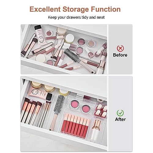SMARTAKE 30-Piece Drawer Organizer with Non-Slip Silicone Pads, 7-Size Desk Drawer Organizer Trays Storage Tray for Makeup, Jewelries, Utensils in Bedroom Dresser, Office and Kitchen (Clear)