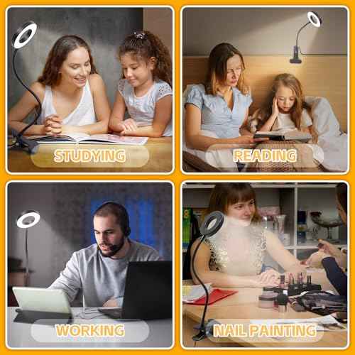 Foneso Desk Lamp Clip on Light, 48 LED USB Lamp with 3 Color Modes 10 Brightness Levels, 360¡Æ Flexible Gooseneck Eye Protection Bed Night Light for Reading, Makeup, Craft (Black)