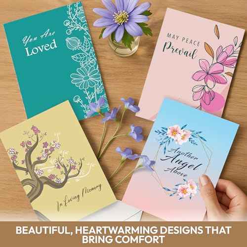 24 Pack Unique Sympathy Cards with Envelopes - 4 x 6 in, Bulk Box Set of Bereavement and Condolence Card Assortment with Short Sympathy Messages for Comfort