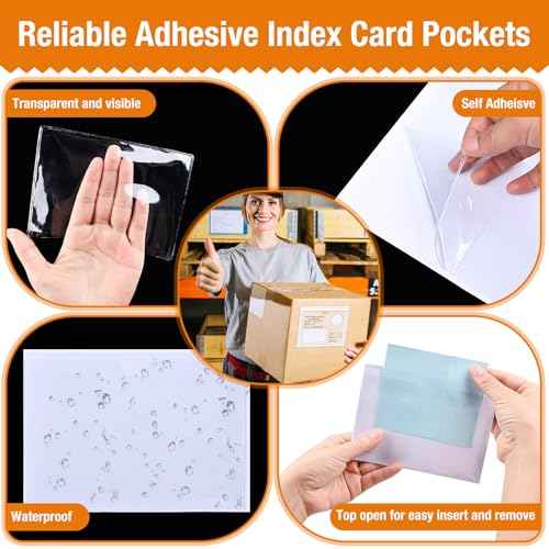 40 PCS Index Card Pockets, Self Adhesive Card Pockets 3"X5" with Top Open, Clear Label Pockets for Storage Bins, Plastic Labels Holders for Organizing, Loading, Drawer,Library Card, Totes (3"X5")