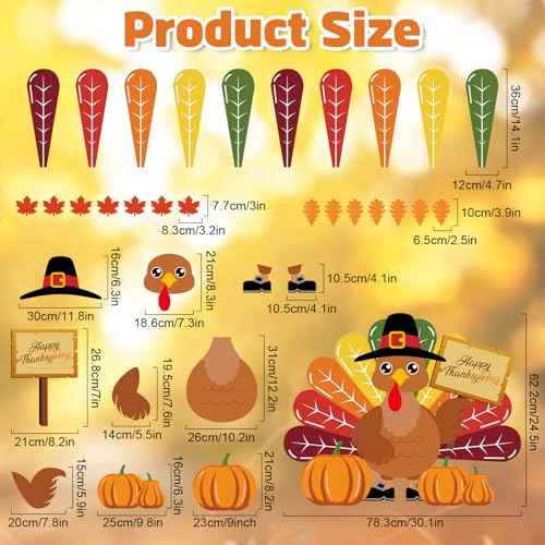 Turkey Bulletin Board Decoration Set Thanksgiving Turkey Crafts Kits DIY Printed Paper Turkey Cutouts Thanksgiving Decor for Home Party Decoration School Activities 30 Inch Tall - 34Pieces
