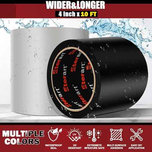Waterproof Tape 4 Inch x 10 FT, Seal Tape Black - Heavy Duty Leak Repair for Roof, Pipe, Boat, Hose & Outdoor Emergency Fix - Permanent Weather Resistant Seal