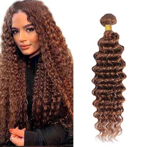 #30 Brown Bundles Deep Wave Bundles Human Hair 28 Inch Light Brown Deep Wave Bundle Unprocessed Brazilian Virgin Weave Hair 1 Bundle 50 Gram Per Bundle